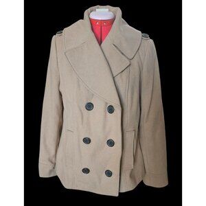 Merona Womens Double-Breasted Camel Peacoat Size L Wool Blend